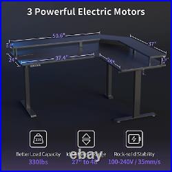 63 Triple Motor L Shaped Standing Desk with LED Strip & Power Outlets, Height A