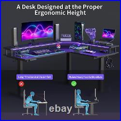 63 Triple Motor L Shaped Standing Desk with LED Strip & Power Outlets, Height A