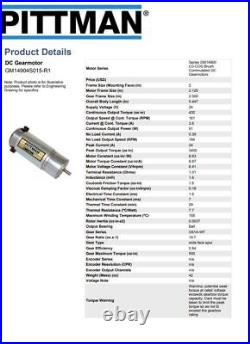 Pittman GM14904S015 Gear Motor 24VDC New Other with missing parts noted